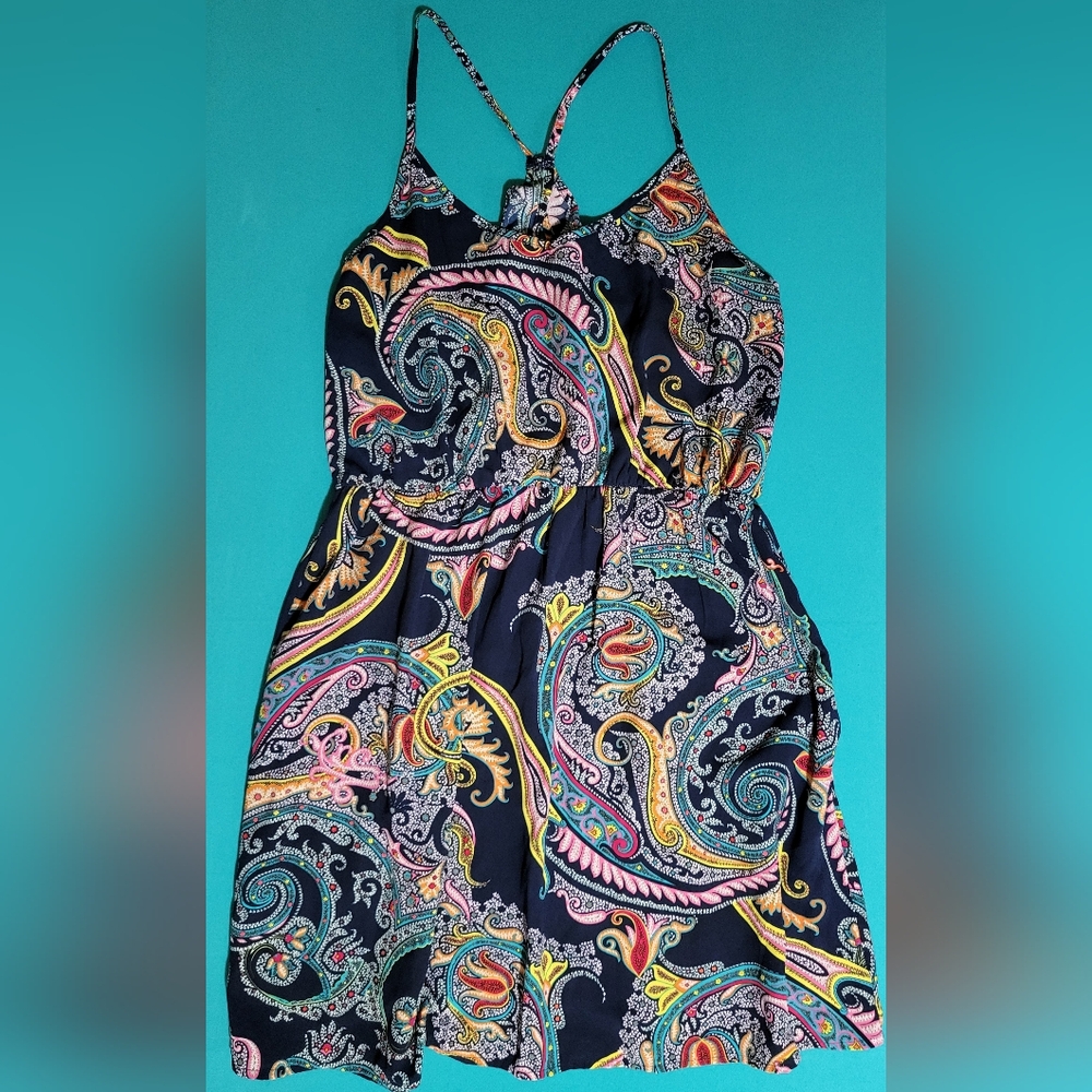 Pink Owl Blue With Multi Color Paisley Mini Dress Size L